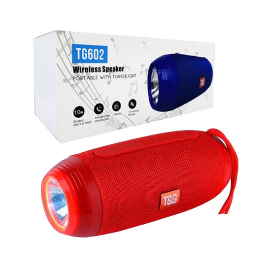 T&G PORTABLE BLUETOOTH SPEAKER TG-602 TF/USB/FM/HANDSFREE/AUX/FLASHLIGHT RED T&G PORTABLE BLUETOOTH SPEAKER TG-602 TF/USB/FM/HANDSFREE/AUX/FLASHLIGHT RED